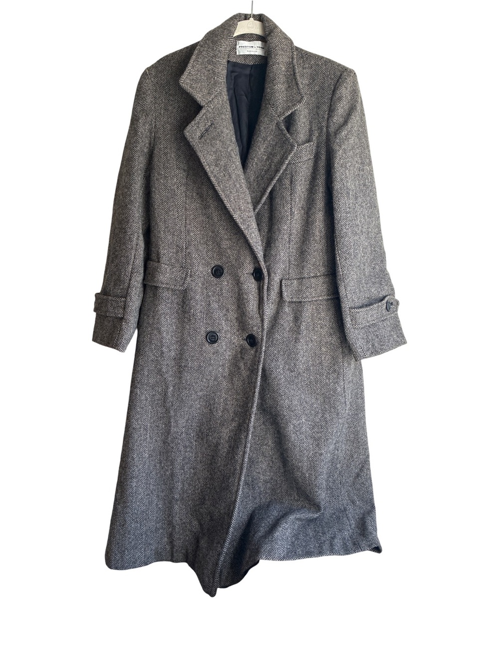 Wool Blend Double-Breasted Long Coat - Gray